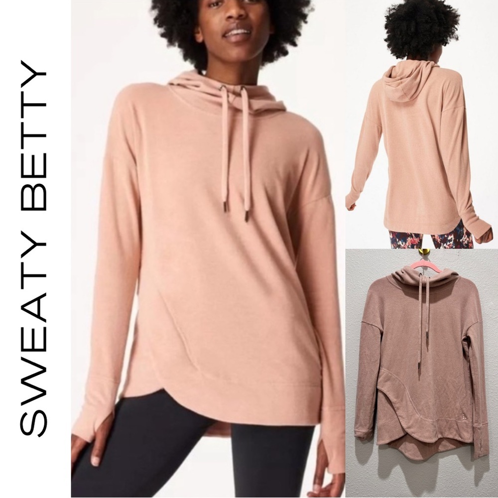 Sweaty Betty Escape Luxe Fleece Funnel Neck Hoodie Misty Rose Pink XS Fits 2-6